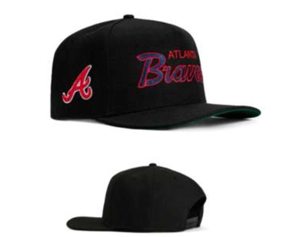 Atlanta Braves Adjustable Hat Black Red Curved Brim Baseball Cap Embroidered