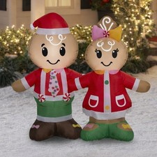 Set of 2 Gingerbread Boy  Girl Christmas Airblown Yard Inflatable Holiday 4 ft