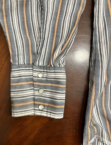 Wrangler Pearl Snap Herren Hemd M grau pfirsich weiß gestreift Vintage - Bild 8 von 24