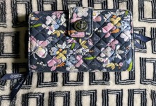 Vera Bradley Turn Lock Zip Wallet, RFID, Midnight Wildflowers Retired Print