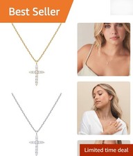 Elegant 14K Gold Plated Cubic Zirconia Cross Necklace - Perfect Gift for Her