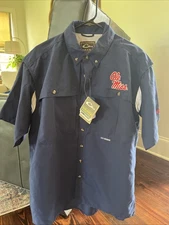 Drake Men's Ole Miss Shirt. Lightweight & breathable material with vents.  Med.