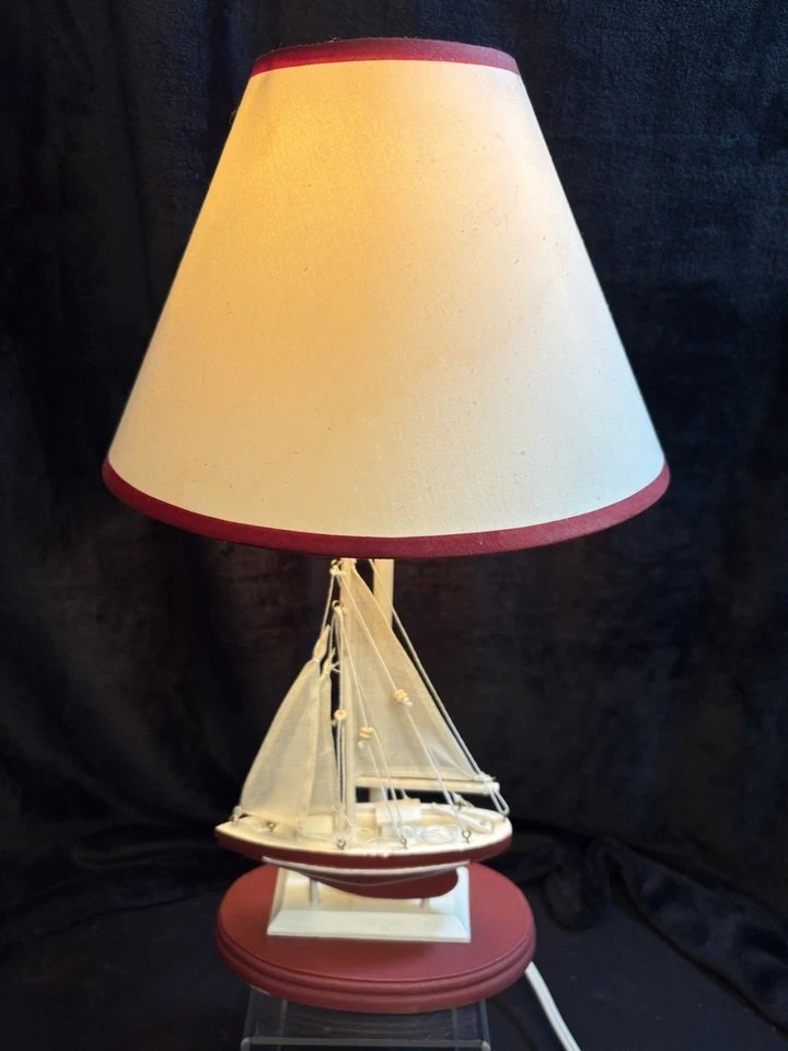Bedside Accent Lamp Nautical Sailboat Red Trim Fabric Sails 17" Tall - Image 2 of 4