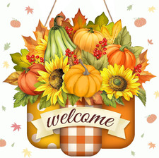 Pumpkin Welcome Door Sign Decor Hello Fall Door Sign Autumn Hanging Sign Wooden