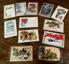 Antique Lot of 12 Vintage CHRISTMAS Postcards~Early 1900's~in sleeves-k948