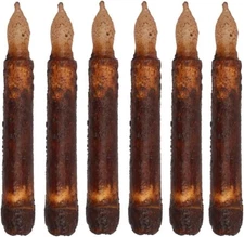 Taper Primitive Candles W/ Timer 6Pcs Real Wax Hand Dipped Battery Operated