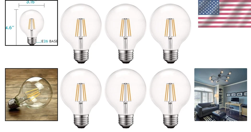Vintage Style Dimmable G25 LED Globe Bulbs - 60W Equivalent, 10,000 Hour Life - Image 2 of 4