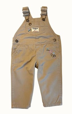 OshKosh B gosh Girl Khaki Floral Embroidered Vestback Overalls 6 Months Cotton