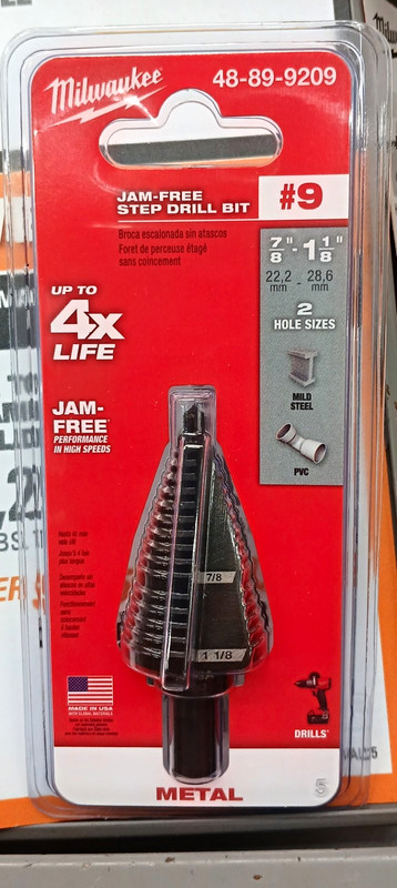 Milwaukee 48-89-9209 Jam-Free #9 Step Drill Bit 7/8"-1-1/8" Metal