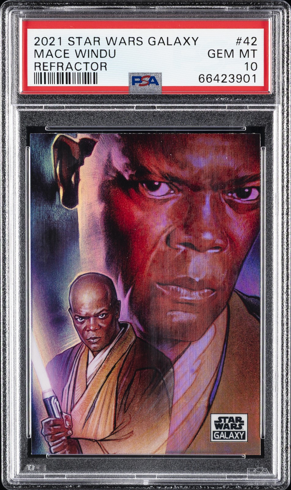 2021 TOPPS CHROME STAR WARS GALAXY REFRACTOR #42 MACE WINDU PSA 10