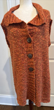 CHICO'S Sz 3 Orange Marled Button Up Sweater Vest Sleeveless Duster Tunic