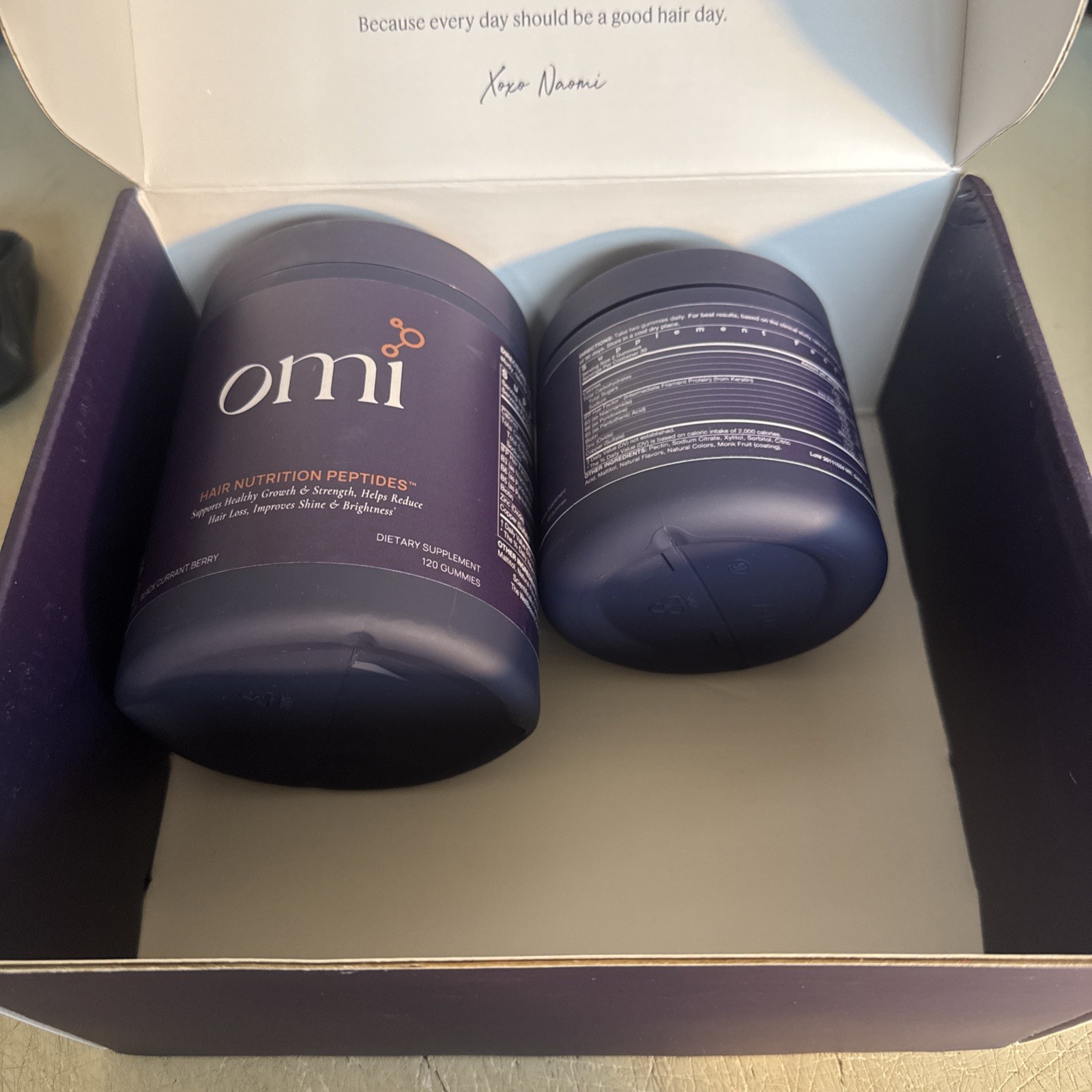 OMI 2 Pack Hair Nutrition Peptides 180 Gummies Total Black Currant Berry Flavor