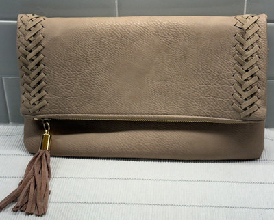 NWOT Moda Luxe Vegan Leather Crossbody Shoulder Bag Foldover Braided Detail Tan