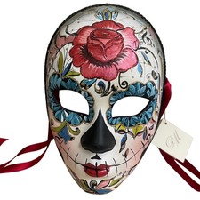 Maschera mascherata giorno dei morti italiana dipinta a mano fiori rossi rosa blu nuova