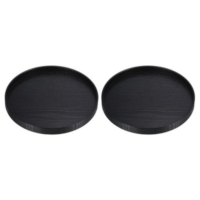 M METERXITY 2er Set Holzserviertablett schwarz, rund, 24 cm, rutschfest
