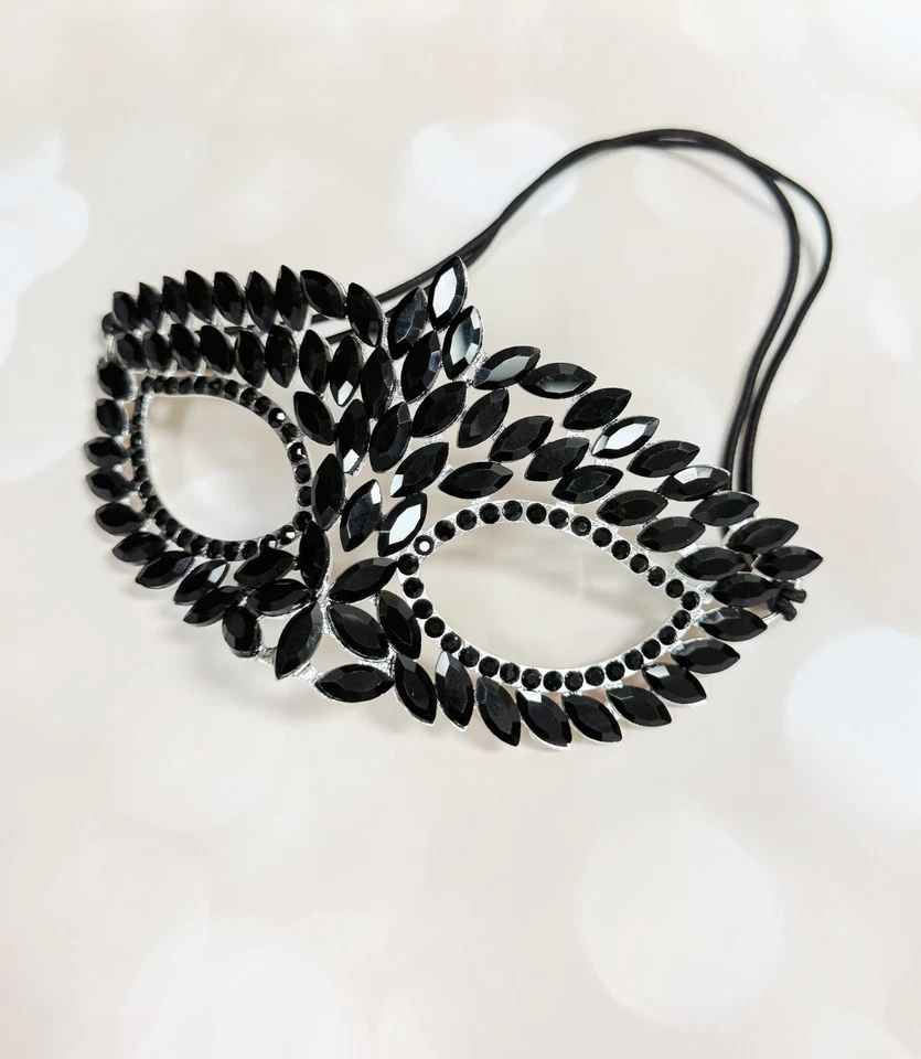 Silver masquerade mask, Black Crystal Mask, Cosplay Mask, Party Masquerade Mask - Image 2 of 4