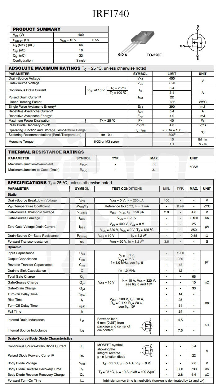 2PCS IRF740PBF IRF740 10A 400V NChannel Field effect transistor TO220 eBay