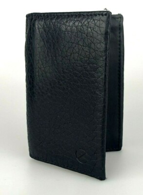 Ecco Wallet Trifold Black Textured Leather Card Case Small