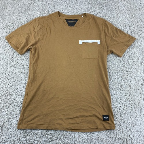 ONLY & SONS Mens T Shirt Large Brown Tee Cotton