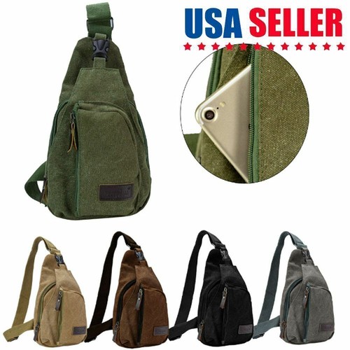 Hombres Bolso Bandolera de Lona Mochila Viaje Senderismo Bandolera Hombro Pecho Paquete Bolsa - Imagen 1 de 17