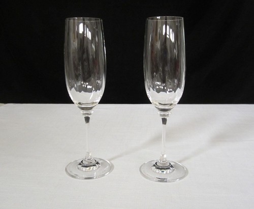 Mikasa "STEPHANIE" Crystal Optic Ribbed Champagne Flutes Glasses Set of 2