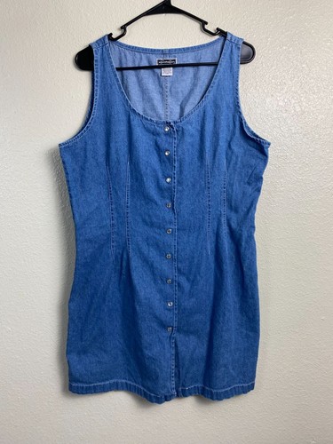Vintage Xhilaration blau Denim Druckknopf ärmelloses Kleid Damen Größe XL Twee Y2K