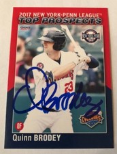 QUINN BRODEY SIGNED 2017 NEW YORK PENN LEAGUE TOP PROSPECT ROOKIE CARD AUTO 