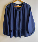 <!--F#f_0-->Madewell Top Blouse Women L Indigo Blue Oversized Smock Balloon Sleeves Casual<!--F/-->