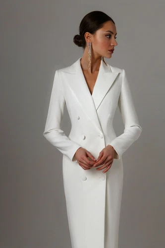Herbst weiß zweireihig Damen lange Jacke Kleid Abschlussball Abend formell Wea - Bild 4 von 6