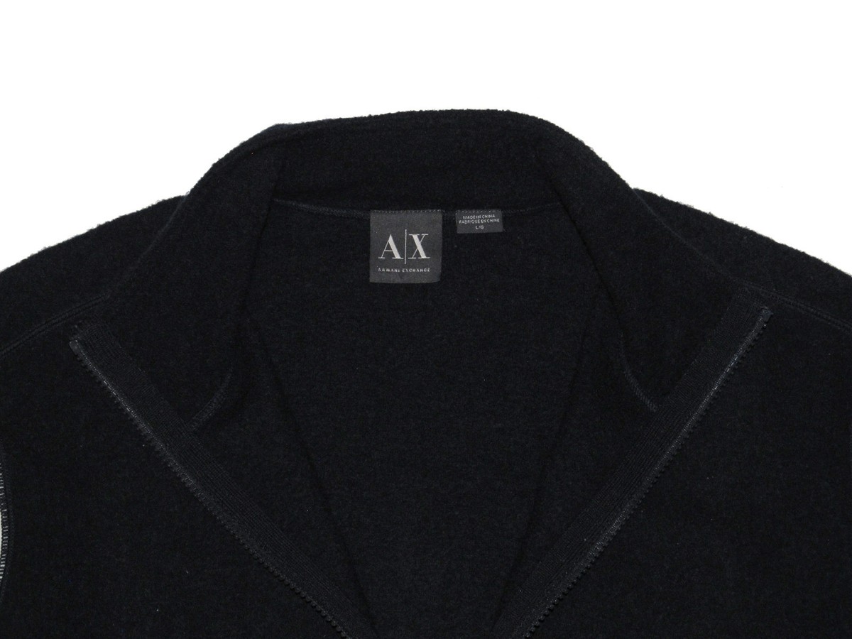 Armani Exchange A|X Mens Navy Grey White Wool Knit Full Zip Jacket