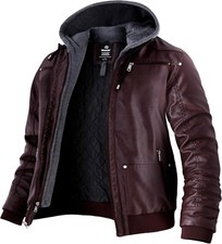 Herren Kunstlederjacke warm winddicht Motorrad mehrere Taschen weinrot Größe M