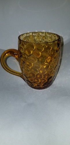 ANTIQUE MOSER ART GLASS AMBER INVERTED THUMBPRINT ENAMEL CUP MUG - Picture 6 of 9