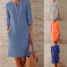 Shirt Dress Linen Baggy Womens Plus Size Midi dress Sleeve Cotton Summer