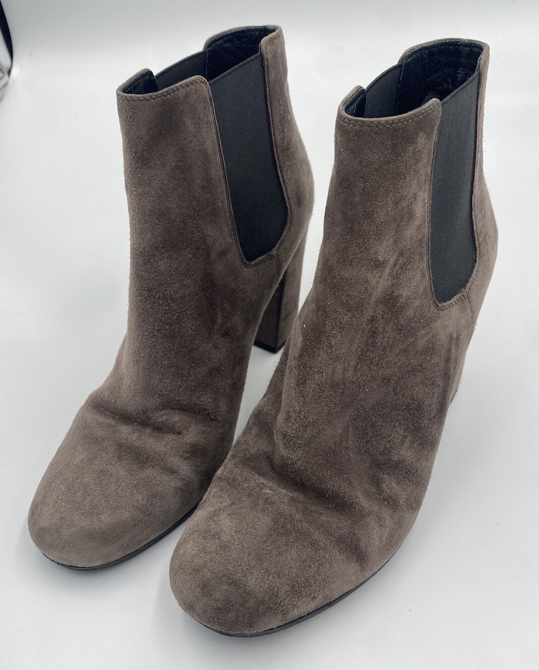 Stivali Chelsea Saint Laurent donna 'bambini' tacco a blocco marrone grigio scamosciato 36 US 6