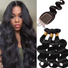 8A 300g Peruvian Virgin Human Hair Weave 3 Bundles with 4x4 Lace Closure Frontal