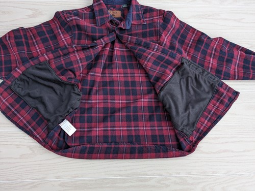 Orvis Men's Large Maroon Navy Plaid Heavy Cotton Flannel Button Shirt Shacket - Picture 11 of 13