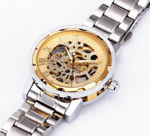 Mens Mechanical Watches Steel Skeleton Hand Wind Up Auto Automatic Wrist Watch - Picture 11 of 22