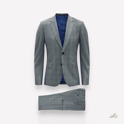 Paul Smith Karo Anzug Grau Blau Wolle Tailored Fit Größe 42 Herren