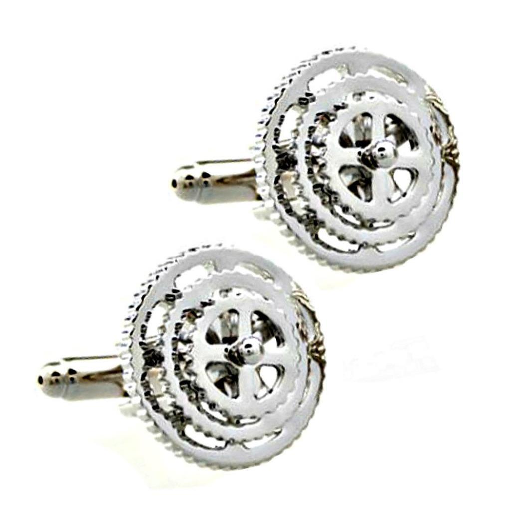BIKE GEAR CUFFLINKS Silver Metallic NEW w GIFT BAG Bicycle C