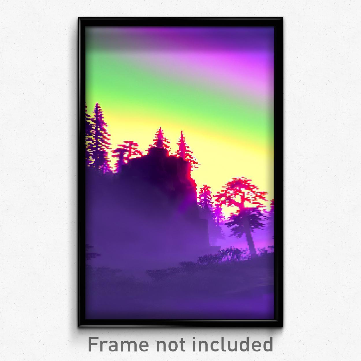 8 Bit Psychedelic Pixel Art Poster - Bright Vale Trippy Video Game Print