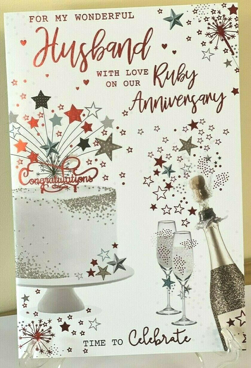 Ruby 40th Wedding Anniversary For My Wonderful Husband - Ruby Foil Quality