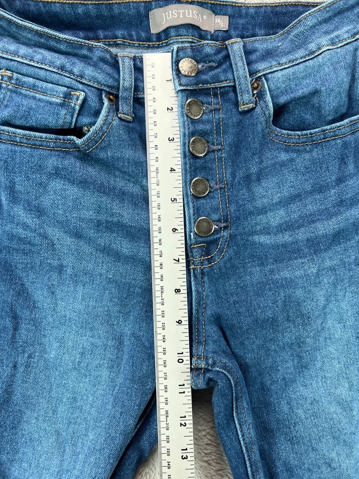 Pantalones de mezclilla JUST USA Phillip para mujer 2 azules ajustados rectos botones mosca 27x25 Foto 3 de 4