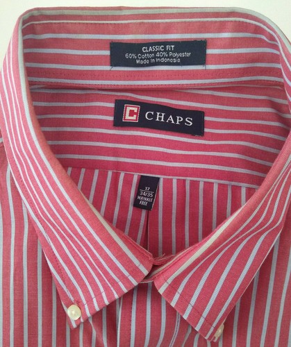 Chaps Men's Button Up Shirt Red Striped 17 34/35 Long Sleeve - Picture 3 of 8