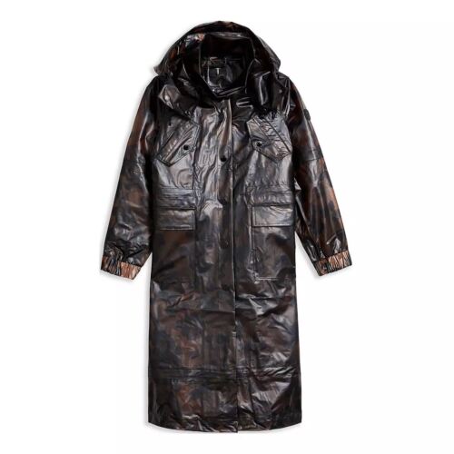 TED BAKER Rosalei Brown Translucent Hooded Printed Rain Mac Coat (5) UK16 BNWT - Picture 1 of 12