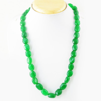 392.00 Cts Earth Mined Oval Shape Faceted Green Emerald Beads Necklace NK 28E22