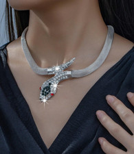 Collana Choker Serpente con strass brillantini alla moda colore argento occhi