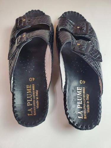 La Plume Patent Leather Croc Size 40/ 9.5 Women's Open Toes Sandals Black - Picture 3 of 9