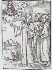 Sebald Beham Woodcut Print (2) Leaf from 1530 Christ preaching to Apostles