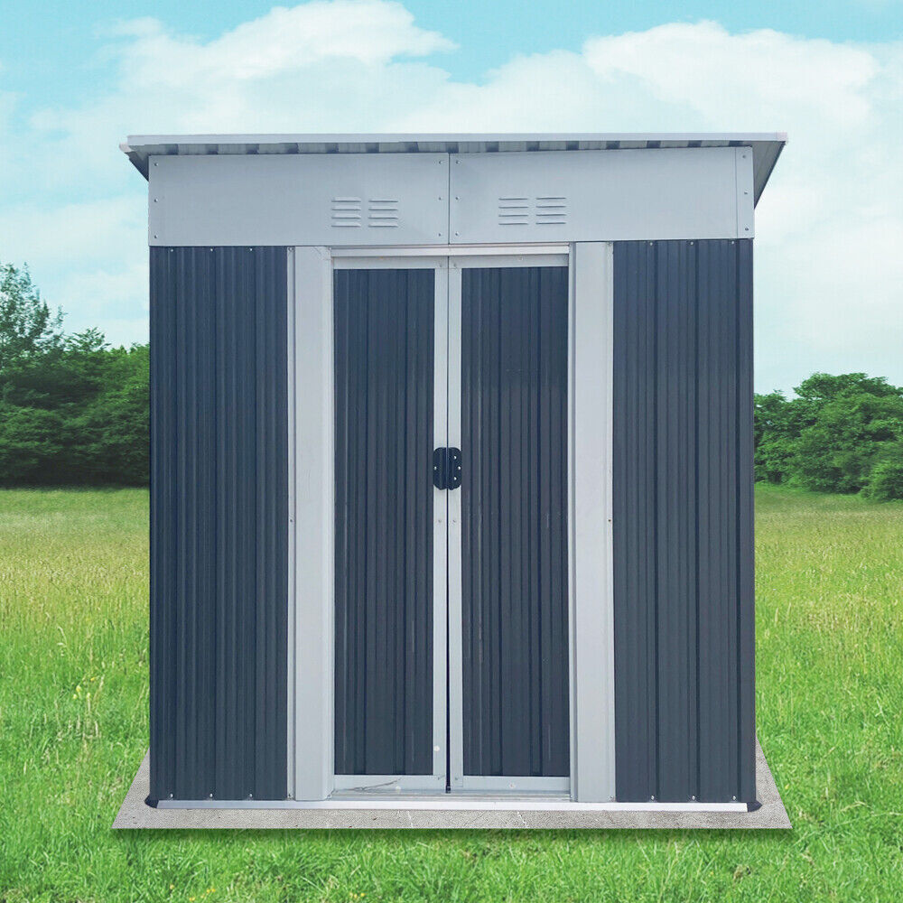 Outdoor Storage Sheds 5FTx3FT Pent Roof Grey Metal
