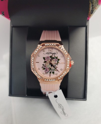 Ed Hardy Ladies Motherofpearl/Blush Plain Watch Brand New In Box - Picture 2 of 4